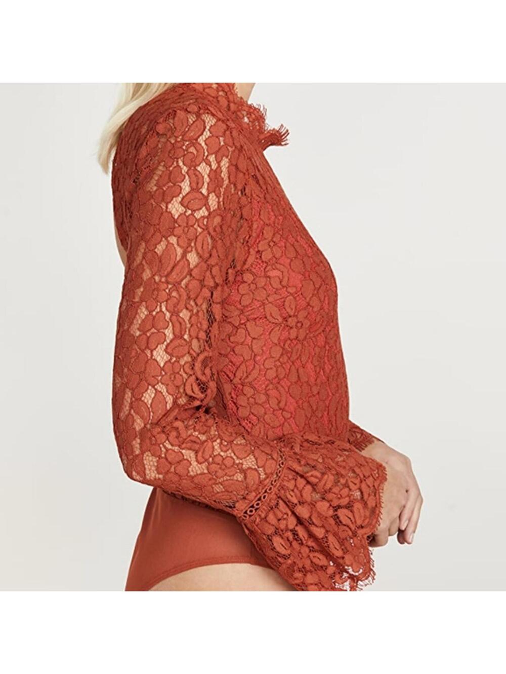 NWT Endless Rose Cut Back Detail Lace Bodysuit Rust Size Large - Picture 4 of 9